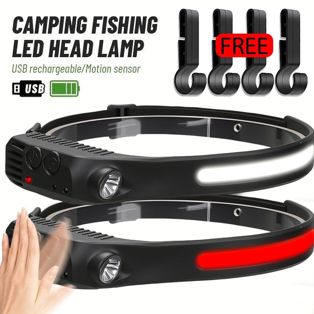Running Headlamp - Sensor cob industrial led farol recarregável